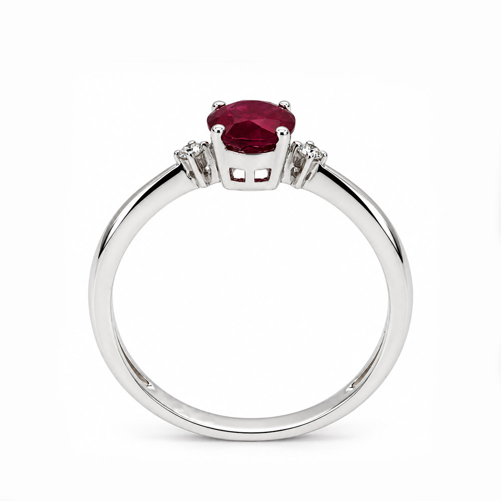 Zaveris 14 Carat White Gold Oval Ruby and Diamond Accent Engagement Ring
