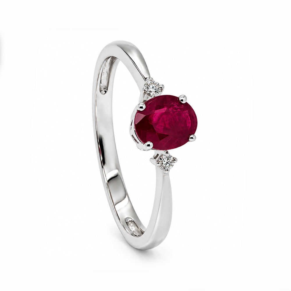 Zaveris 14 Carat White Gold Oval Ruby and Diamond Accent Engagement Ring