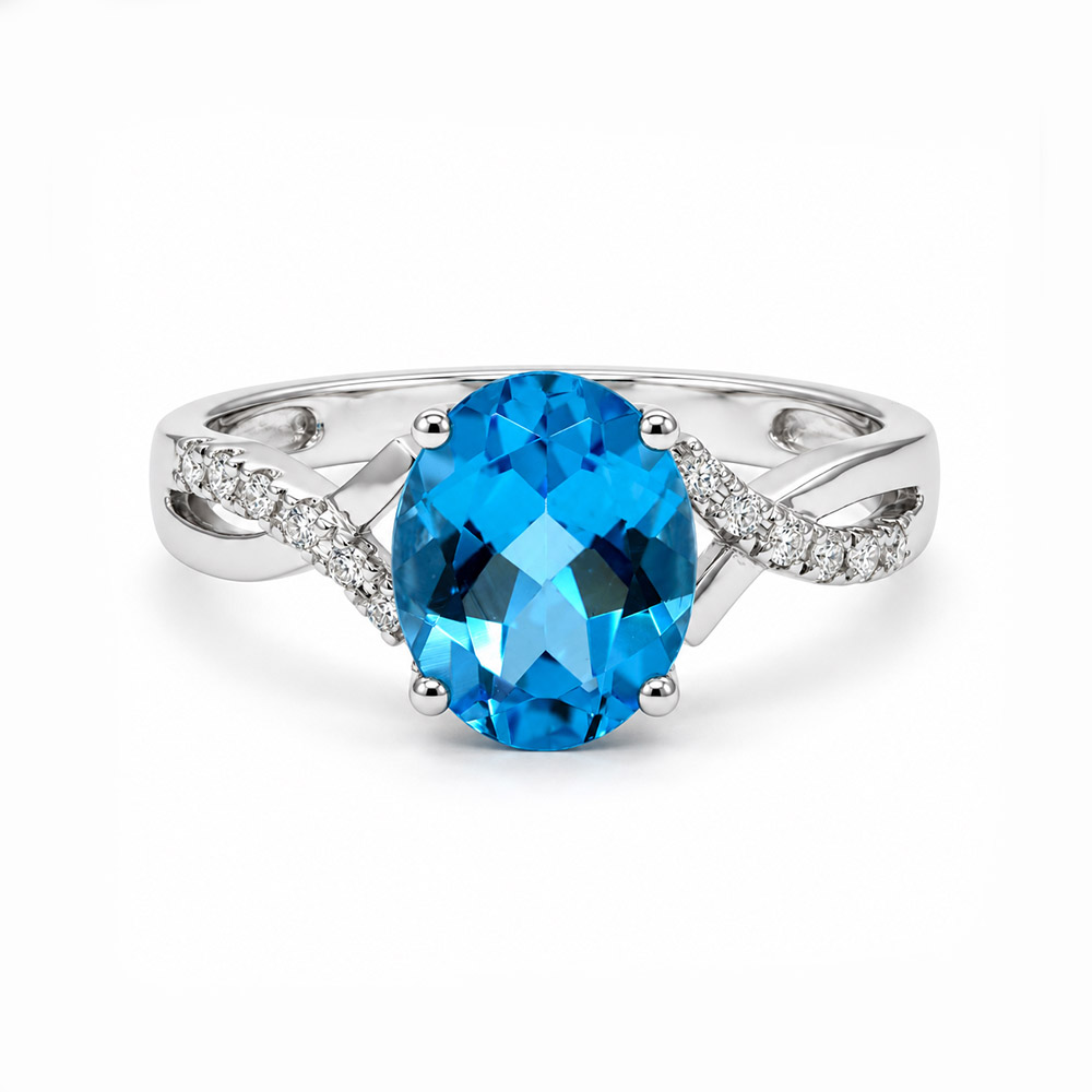 Zaveris 14 Carat White Gold Blue Topaz and Diamond Split Band Ring