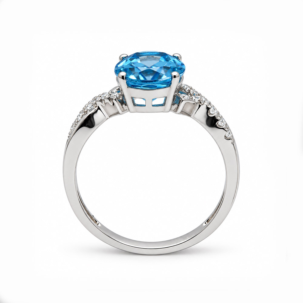 Zaveris 14 Carat White Gold Blue Topaz and Diamond Split Band Ring