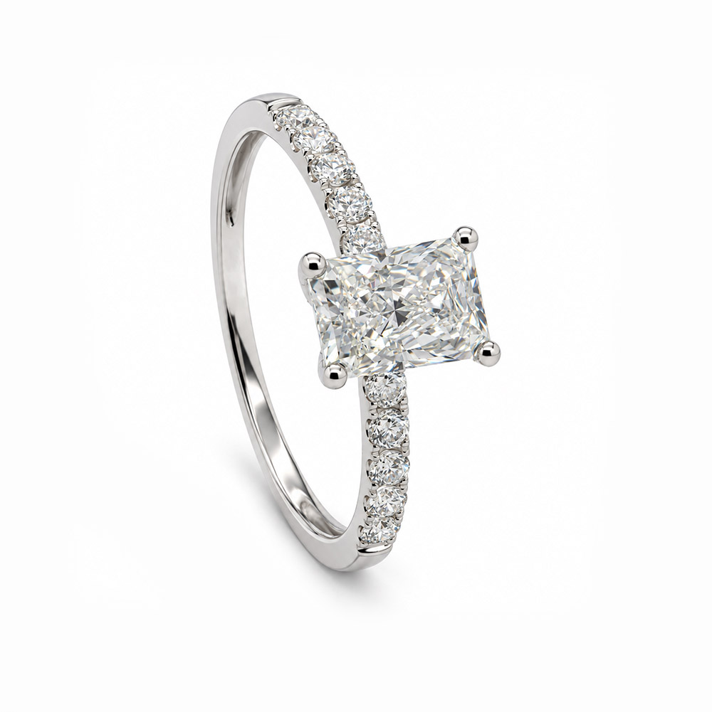 Zaveris 14 Carat White Gold Square Lab Grown Diamond Engagement Ring