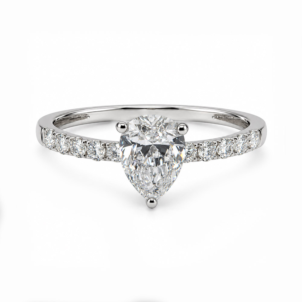 Zaveris 14 Carat White Gold Pear Shaped Lab Grown Diamond Ring