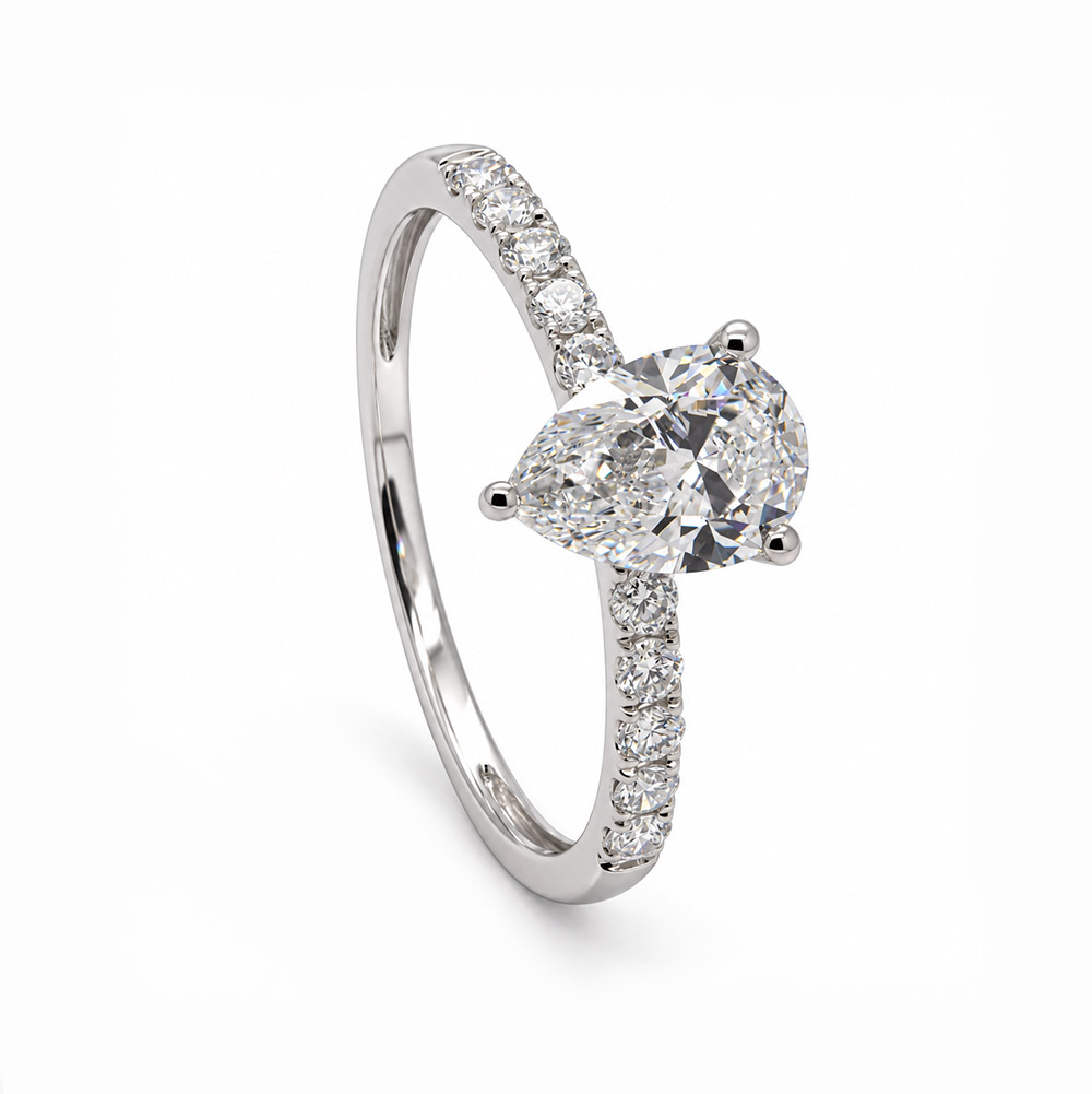 Zaveris 14 Carat White Gold Pear Shaped Lab Grown Diamond Ring