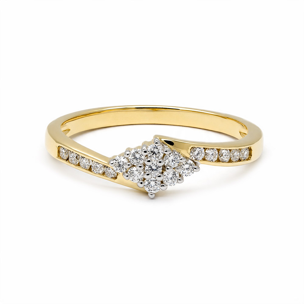 Zaveris 9 Carat Yellow Gold Diamond Cluster Engagement Ring