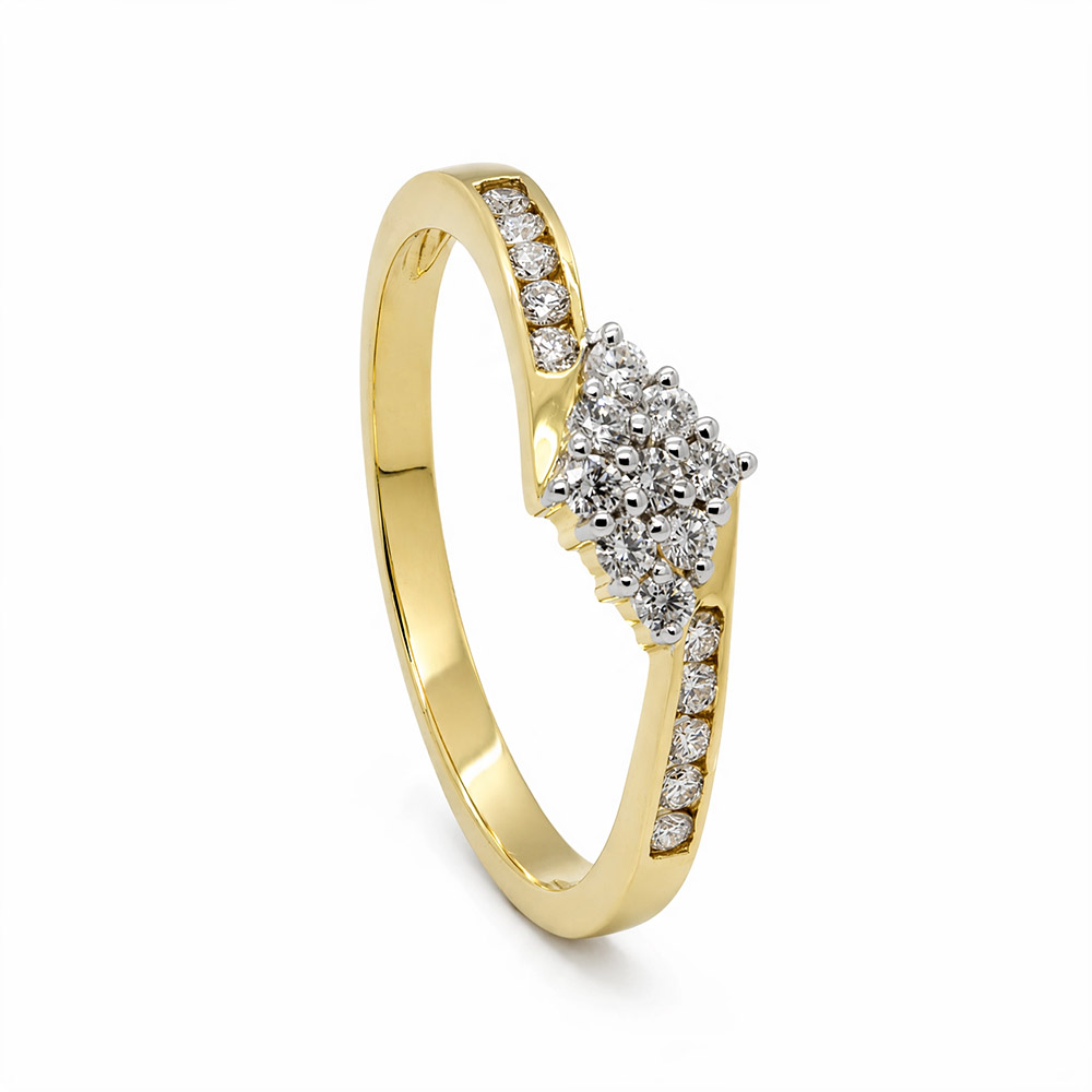 Zaveris 9 Carat Yellow Gold Diamond Cluster Engagement Ring