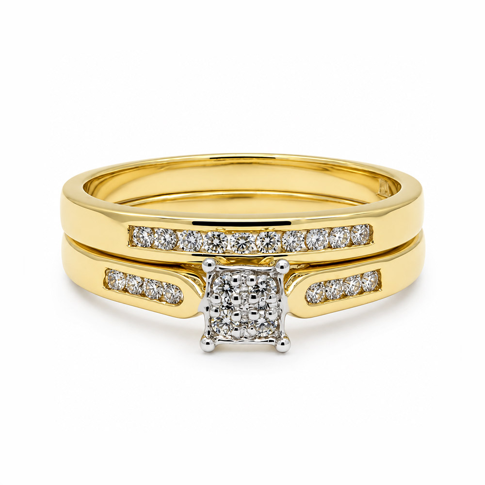 Zaveris 9 Carat Yellow Gold Diamond Engagement and Wedding Ring Set