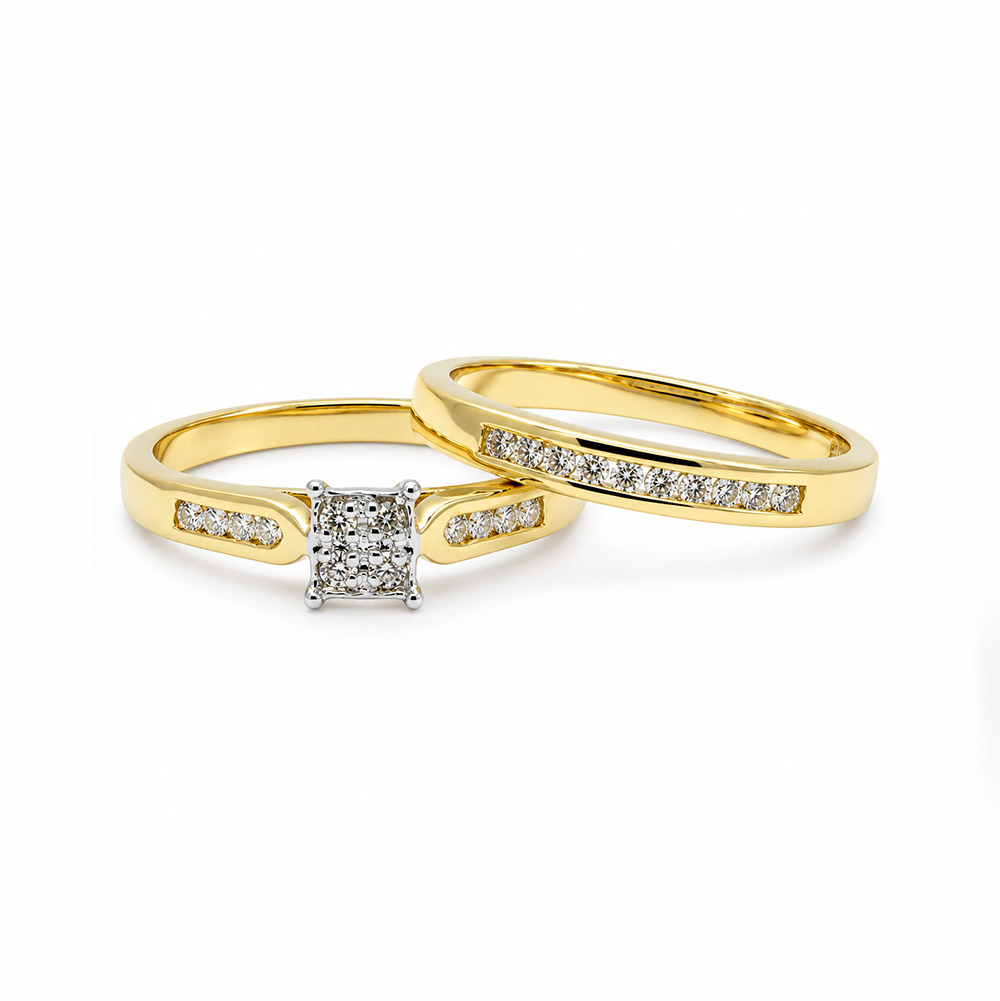 Zaveris 9 Carat Yellow Gold Diamond Engagement and Wedding Ring Set