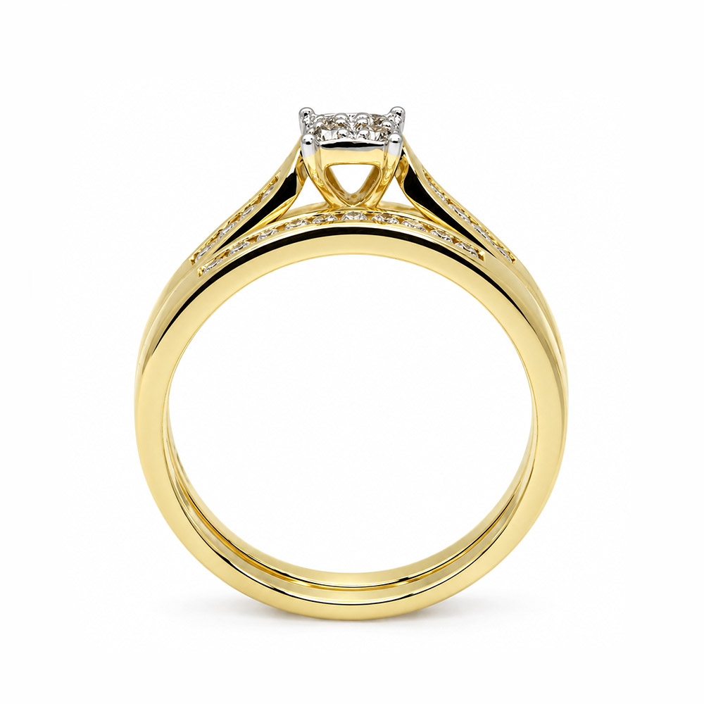 Zaveris 9 Carat Yellow Gold Diamond Engagement and Wedding Ring Set