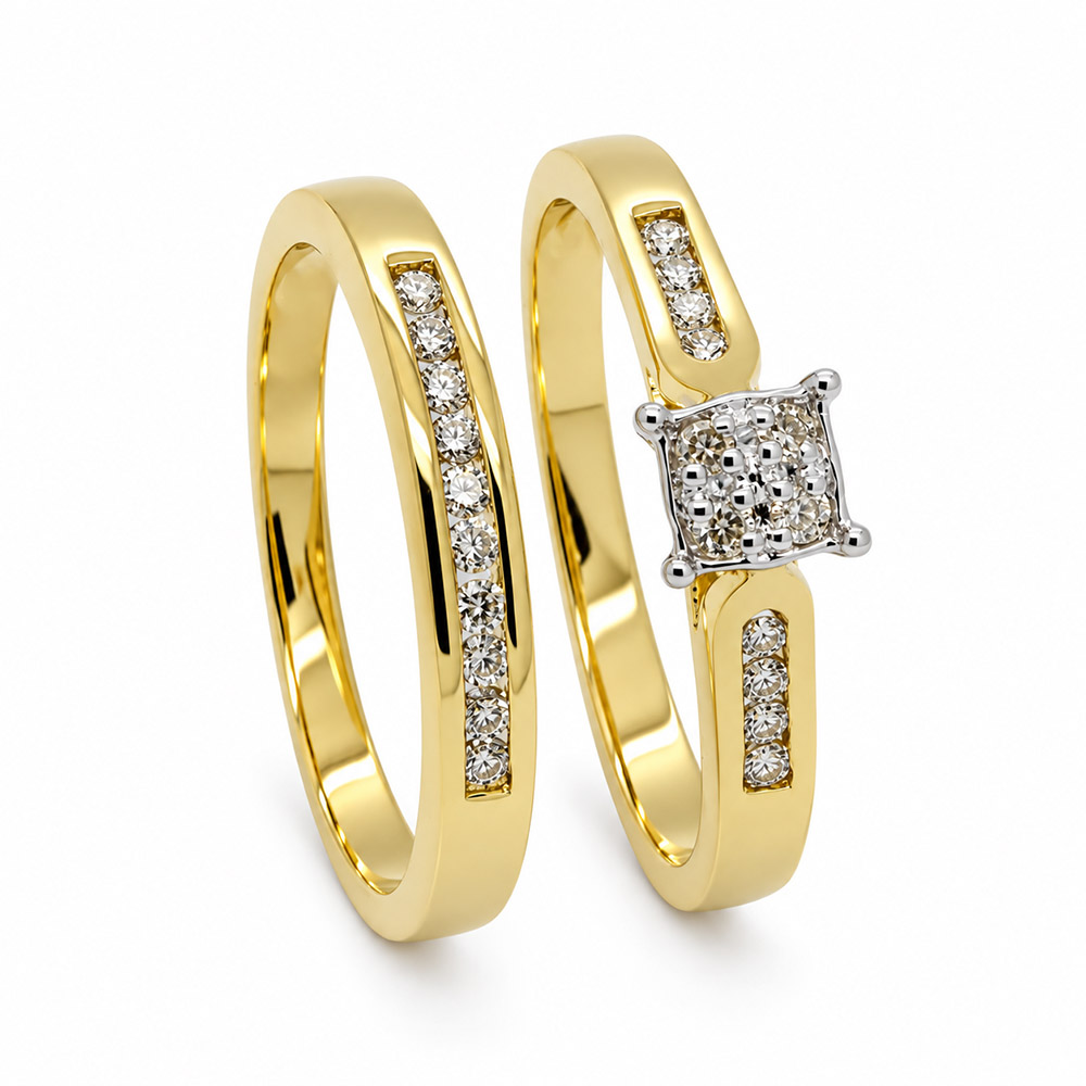Zaveris 9 Carat Yellow Gold Diamond Engagement and Wedding Ring Set