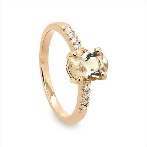 Zaveris 18 Carat Rose Gold Oval Cut Morganite and Channel Diamond Ring